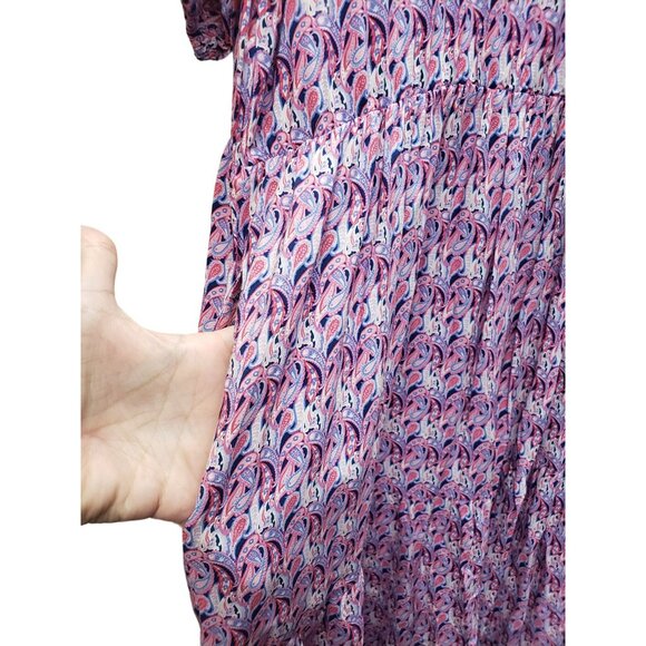 Simply Southern XXL Paisley Print Dress Pink & Purple Ruffle V Neck Tiered Skirt - Picture 8 of 10